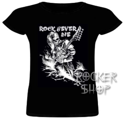 Tričko ROCK NEVER DIE dámske-Guitar BW