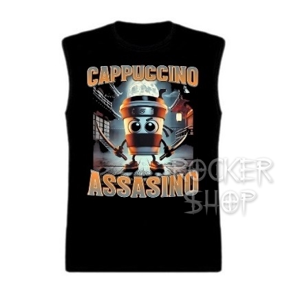 Tričko ITALIAN BRAINROT pánske-Cappuccino Assasino/bez rukávov