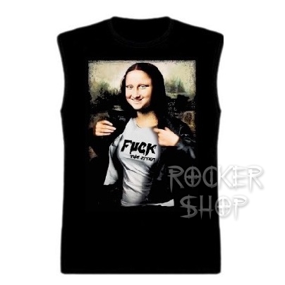 Tričko FUCK THE SYSTEM pánske-Mona Lisa/bez rukávov